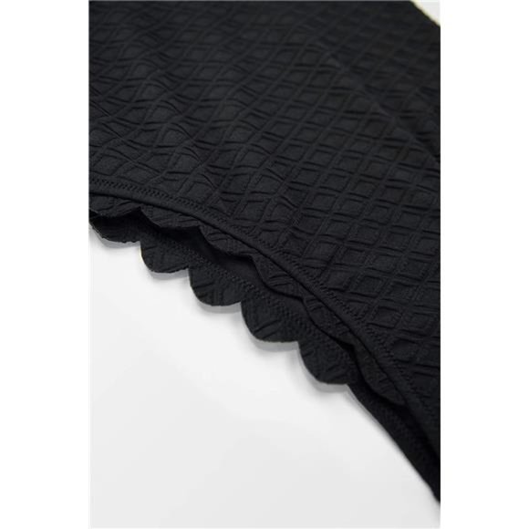 Women's One Piece Swimsuit Sexy Black Cutout Scallop Trim Bathing Suit - Picture 6 of 6